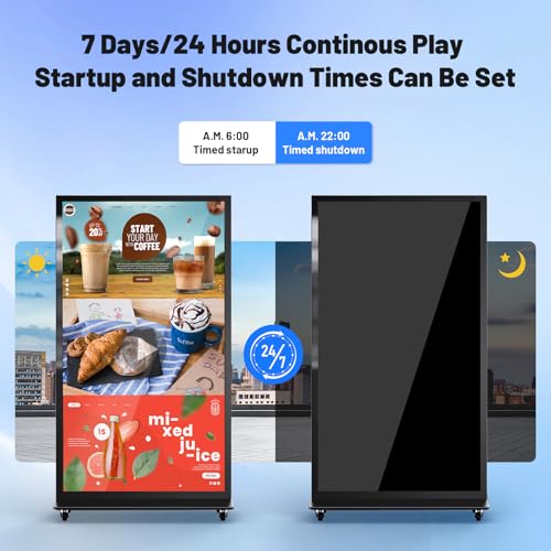 75 Inch Full Screen Indoor Floor Stand Digital Signage Kiosks Android 11 System 2GB+32GB LCD Poster Display With WiFi/HDMI/USB Input Auto Media Player, 4K UHD&CMS Remote Management for Retail Business - size: 75 Inch