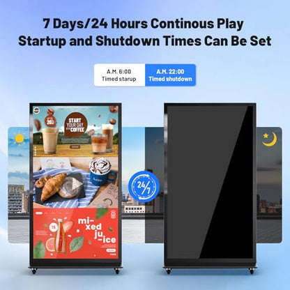 75 Inch Full Screen Indoor Floor Stand Digital Signage Kiosks Android 11 System 2GB+32GB LCD Poster Display With WiFi/HDMI/USB Input Auto Media Player, 4K UHD&CMS Remote Management for Retail Business - size: 75 Inch