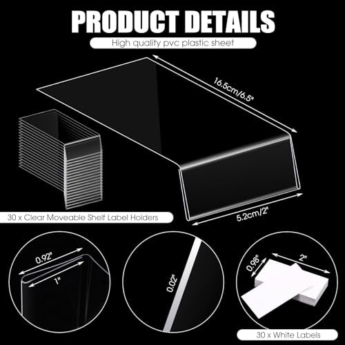 Containlol 30 Pcs PVC Shelf Label Holders with Insert Card, 6.5x2x1'' - size: 6.5x2x1''