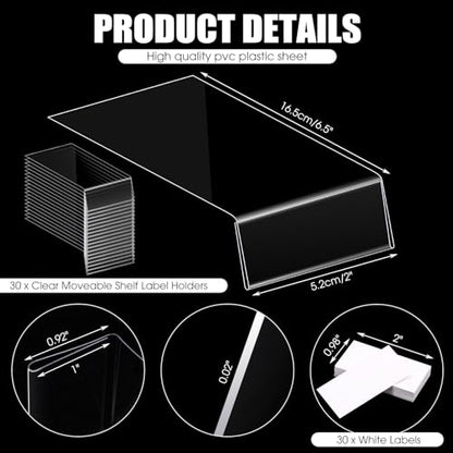 Containlol 30 Pcs PVC Shelf Label Holders with Insert Card, 6.5x2x1'' - size: 6.5x2x1''