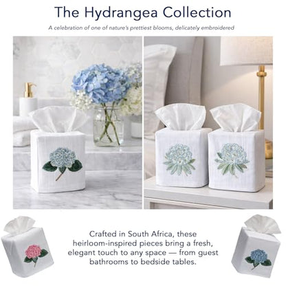 Jacaranda Living Square Tissue Box Cover, Linen/Cotton Fabric Tissue Holder, Decorative Cloth Tissue Cube Cover, Botanical Design Hydrangea Too, Light Blue - color: Hydrangea Too (Light Blue)