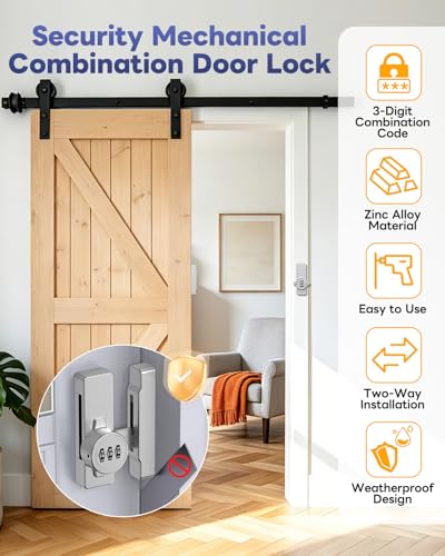 Sliding Barn Door Lock, 3-Digit Password Locks, Silver - color: Silver