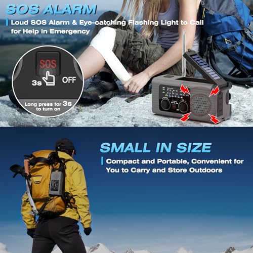 NITIGO Emergency Radio 4000mAh NOAA Weather Radio Solar Hand Crank Charging - color: Gray, size: 4000mAh