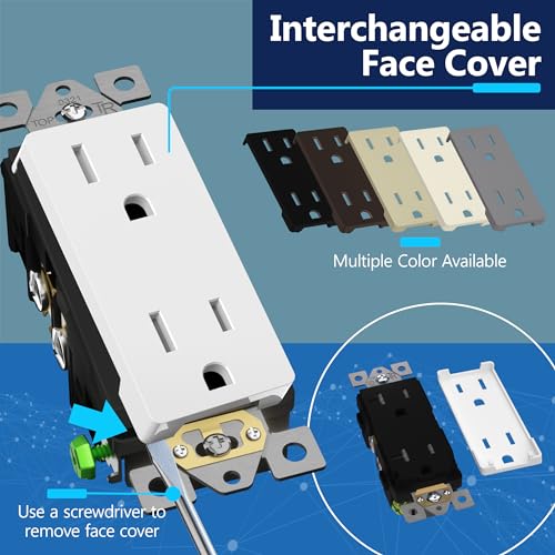 LIDER Decorator Receptacle, Tamper-Resistant Wall Outlet, 15A, 5-Pack - color: White, size: 15 Amp (No Wall Plate)
