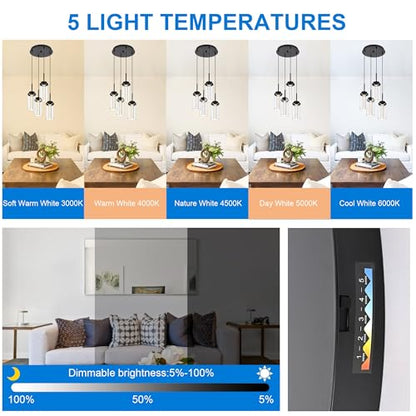 MELUCEE 4-Light Dimmable LED Pendant Light Black with Clear Glass Shade - color: Black, size: 4-Light-Round