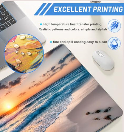 Large Gaming Mouse Pad 35.7"X15.7",Sea Waves Beach Mousepad Desk Mat - color: Sunset at Sea