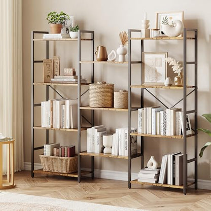 54.6" Triple Wide Rustic Industrial Bookshelf Adjustable Shelves