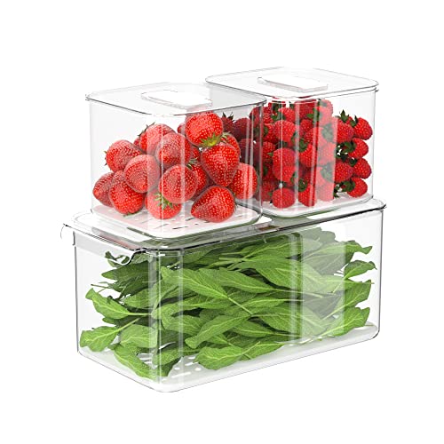 SANNO Fridge Produce Saver Food Storage Bin Containers, Refrigerator Food Fruit Vegetables storage Produce Saver Produce Saver Containers, Stackable Freezer Fridge - size: 3-Pack
