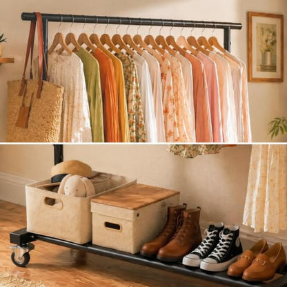 Calmootey Rolling Garment Rack, Sturdy Clothes Organizer for Bedroom - color: Black, style: Single Rod