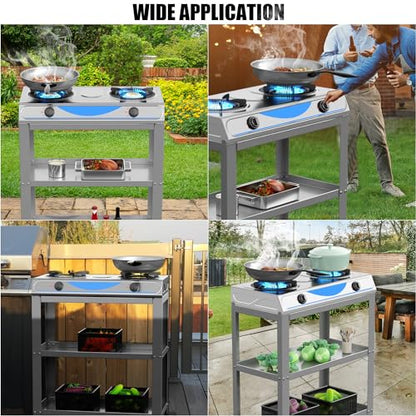 Propane Gas Stove,2 Burner Propane Burner, with Removable Leg,Auto Ignition Camping Stove,Portable Gas Stove for RV, Apartment, Outdoor - color: Silver