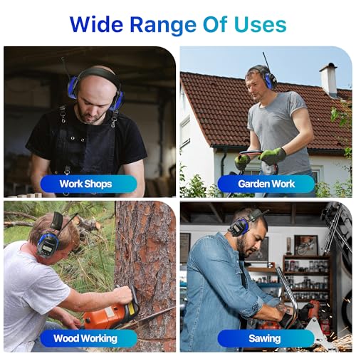 AM/FM Radio Headphones 25dB NRR,Noise Reduction Safety Earmuffs,Digital Display Headset,Powered by AA Battery,Hearing Protection for Walkman Mowing Lawn Work,Blue - color: Blue