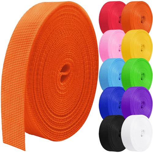 Polypropylene Webbing 1 Inch 1.5 inch 2 inch Nylon Webbing Straps, 5 10 25 50 100 Yards Webbing Strapping - color: Orange, size: 1 Inch x 5 Yards