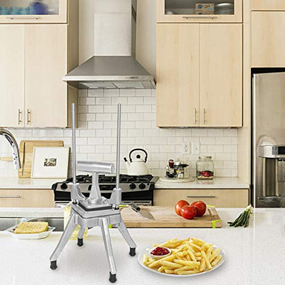 ROVSUN Commercial Vegetable Chopper French Fry Cutter with 4 Sizes Blades, Potato Dicer Slicer Fruit Chopper Stainless Steel for Restaurant, Home & Kitchen, 1/2", 3/8", 1/4" & 8-Wedge Blades - size: Hand Pressure Style