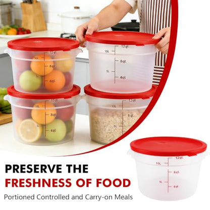 Round Food Storage Containers with Lids, 4 Sets, BPA-Free Plastic Canisters for Kitchen Pantry, Stackable Organization Bulk Dry Food Containers (Red, 12QT-4pack) - size: 12QT-4pack