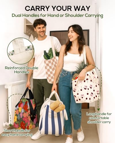 Miss Adola Extra Large Canvas Grocery Tote Bag - color: Cherry Bow