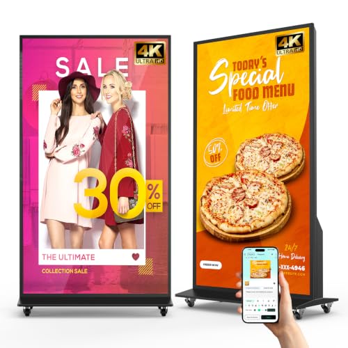 75 Inch Full Screen Indoor Floor Stand Digital Signage Kiosks Android 11 System 2GB+32GB LCD Poster Display With WiFi/HDMI/USB Input Auto Media Player, 4K UHD&CMS Remote Management for Retail Business - size: 75 Inch