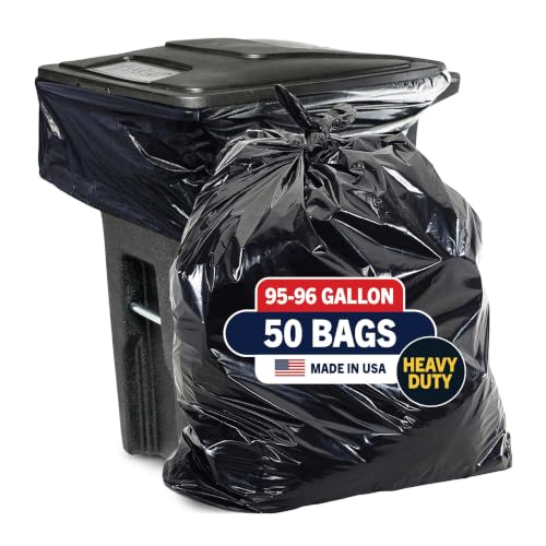 Aluf Plastics 95-96 Gallon Heavy Duty Black Garbage Bags - 50 Count