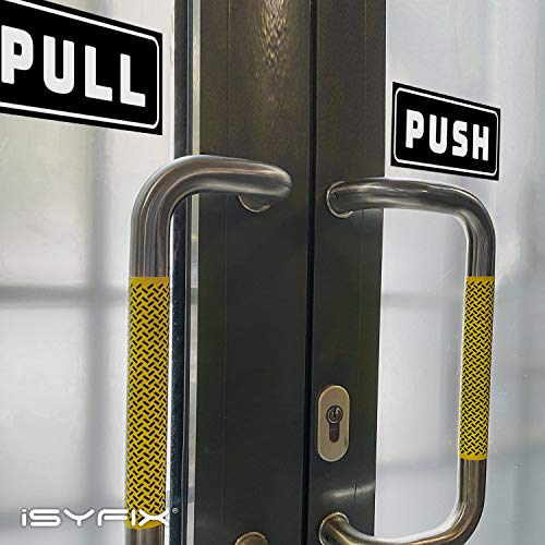 iSYFIX Push Pull Stickers Sign, 5x2 Inch, 2 Pack, Black/White - color: Black / White, size: Horizontal 2x5