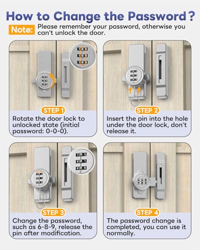 Sliding Barn Door Lock, 3-Digit Password Locks, Silver - color: Silver