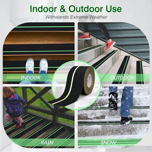 S&X Anti Slip Tape 4in x 60ft Grip Tape for Stairs Ramps, Glow-in-the-Dark - color: Black/Glow-in-the-Dark, size: 4" X 60'