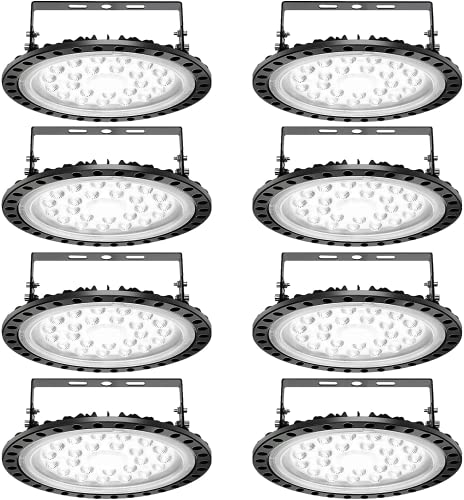 8 PACKS 100W UFO LED High Bay Light, 10000LM Commercial Bay Lighting Daylight 6500K, IP65 Waterproof LED Commercial Bay Light, LED Warehouse Light Shop Light Garage Light - color: 8 Packs, size: 100watt