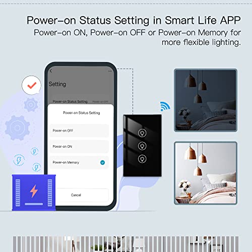 MOES Triple Dimmer Switch for LED Lights, Full Range Dimming, WiFi Smart Light Switch Neutral Wire Required, Single Pole, 300W INC, 75W LED/CFL, Smart Life/Tuya APP Remote Control, Black - color: Black, size: Triple Dimmer Switch