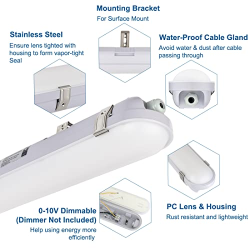 DAKASON 4FT LED Vapor Tight Light Fixture 4Pack, 4800lm 40W/32W/24W, 3CCT - size: 4FT-4Pack