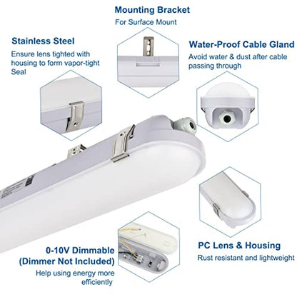 DAKASON 4FT LED Vapor Tight Light Fixture 1Pack, 4200lm 40W/32W/24W - size: 4FT-1Pack