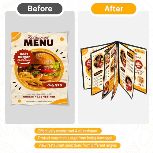 Transparent Restaurant Menu Covers 8.5 x 11 | Restaurant Recipe Menu Covers Transparent Restaurant Menu Covers for Kitchen, Drink, Wine Menu Covers Black (10, 6 Page) - size: 6 Page