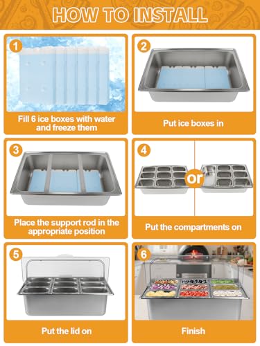 Pizza Topping Station 9 Pans Stainless Steel Salad Bar for Home - color: Silver, size: 9 Pans