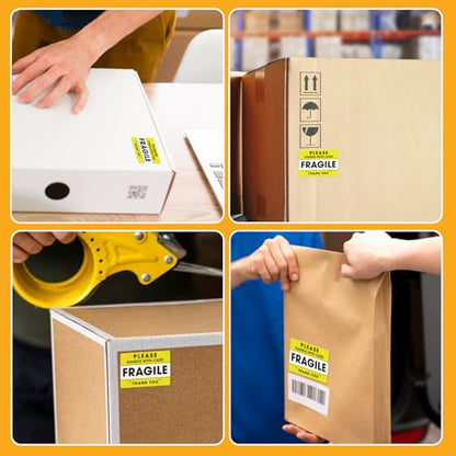 StickerJet Fragile Handle with Care Stickers Roll – (500 Labels, 2"x3") Bright Shipping and Packaging Labels with Strong Adhesive (Yellow) - size: 2"x3"