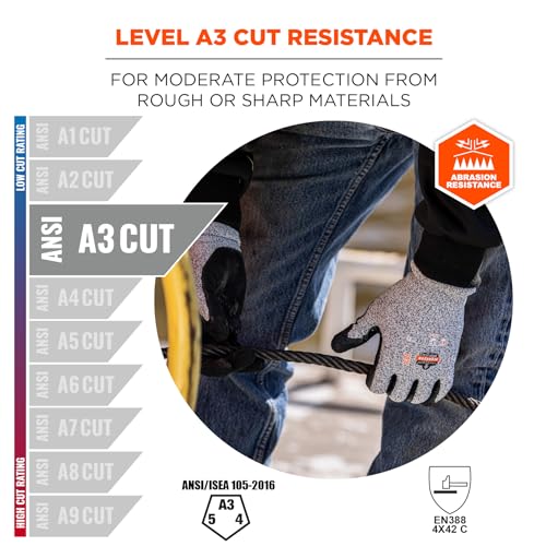 Nitrile Coated Work Gloves, Cut Resistant Level A3, Grip For Wet or Dry Enviroments, Ergodyne ProFlex - size: 1 Count (Pack of 2)