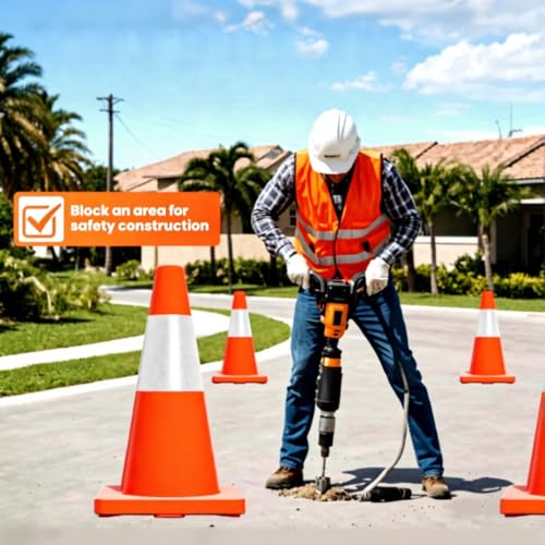 20 Pack 18" Construction Parking Cones, High Toughness Traffic Cones with Reflective Collars, PVC Parking Cones, Hazard Construction Cones for Commercial Parking Lot Management, Driveway Road Parking