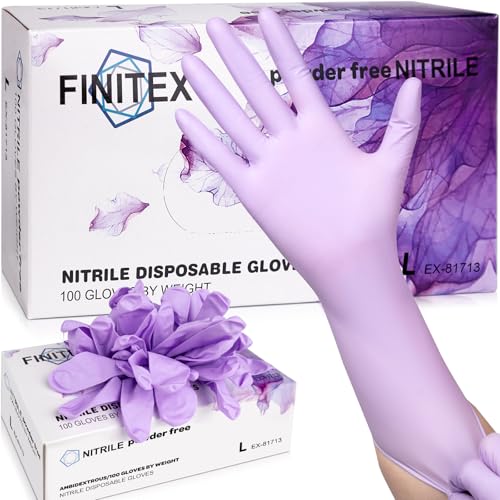 FINITEX Nitrile Disposable Latex-Free Gloves Purple 5mil 100PCS Cleaning - color: Purple (Large 100)