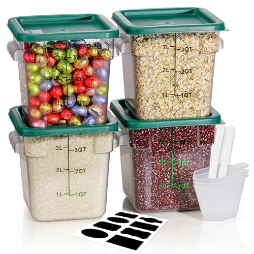 4QT 4PCS NSF Commercial Clear Food Storage Containers with Lids(GREEN) - color: B1-4QT-GREEN