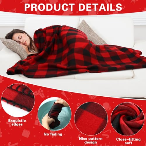 Preboun 24 Pack Bulk Christmas Fleece Throw Blankets, Plaid - style: Plaid