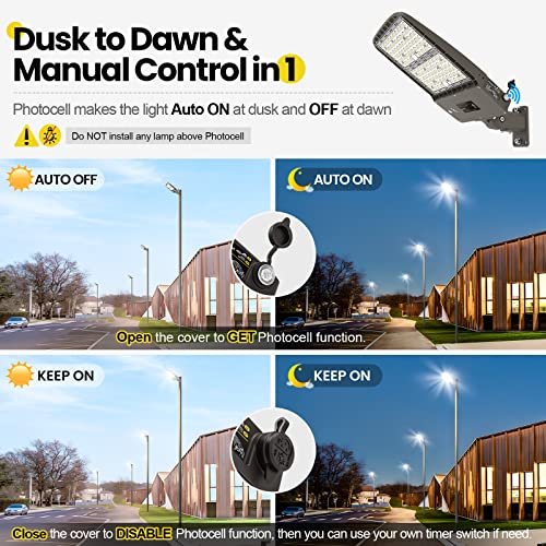 YARBO LED Parking Lot Light - 320W/300W/280W Switchable, 5000K 51200LM 160LM/W Shoebox Light, Dusk to Dawn Photocell, IP65 Waterproof ETL 100-277V for Warehouses & Stadiums, Arm Mount & Slip Fitter - size: 320W-300W-280W Switchable