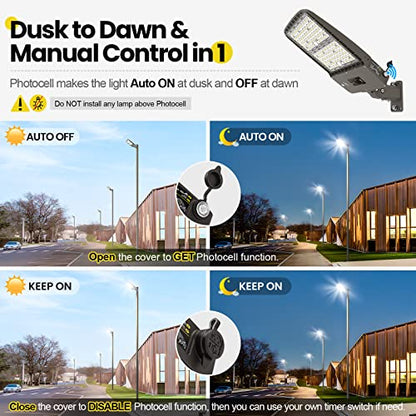 YARBO LED Parking Lot Light - 320W/300W/280W Switchable, 5000K 51200LM 160LM/W Shoebox Light, Dusk to Dawn Photocell, IP65 Waterproof ETL 100-277V for Warehouses & Stadiums, Arm Mount & Slip Fitter - size: 320W-300W-280W Switchable