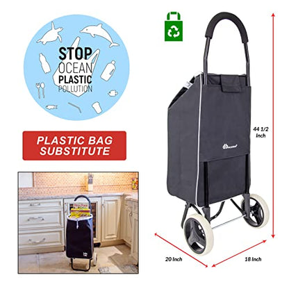 dbest Products Trolley Dolly Sport – Foldable Grocery Cart on Wheels – Multi Use Rolling Cart with Removable Bag and Hand Truck Dolly Function, Black - size: Sport