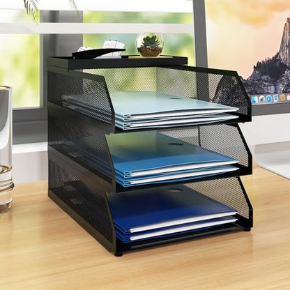 Natwind 3-Tier Stackable Metal Mesh Desk Paper Tray Organizer,Black - color: Black, size: 3 tier