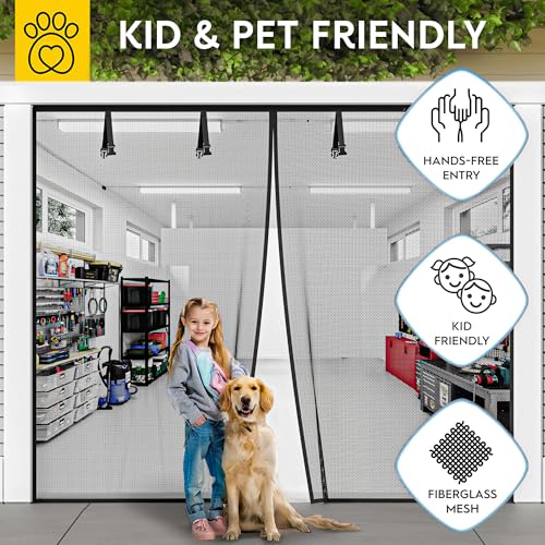 AUGO Garage Door Screen Magnetic Closure - Garage Screen Doors for 1 Car Garage Pull Down - Magnetic Screen Door Mesh - Heavy Duty Weighted Bottom - Pet & Kid Friendly - Keep Open Feature - 9' x 7' - size: 9 FT x 7 FT