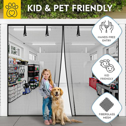 AUGO Garage Door Screen Magnetic Closure - Garage Screen Doors for 1 Car Garage Pull Down - Magnetic Screen Door Mesh - Heavy Duty Weighted Bottom - Pet & Kid Friendly - Keep Open Feature - 9' x 7' - size: 9 FT x 7 FT