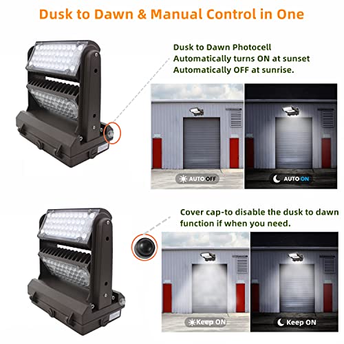 Rotatable LED Wall Pack Light with Dusk to Dawn Photocell, 120W 16800LM 600-800W HPS/HID Equiv., 5000K Daylight ETL Commercial Outdoor Security Lighting for Warehouse, Entrance, Parking, Garage - size: 120W