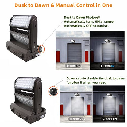 Rotatable LED Wall Pack Light with Dusk to Dawn Photocell, 150W 21000LM 800-1000W HPS/HID Equiv., 5000K Daylight ETL Commercial Outdoor Security Lighting for Warehouse, Entrance, Parking, Garage - size: 150W