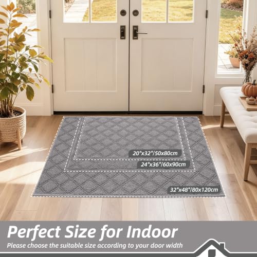 BEQHAUSE Dirt Trapper Door Mat 20" x 32" Non-Slip Washable, Grey - color: Grey, size: 20" X 32" (Rectangular)