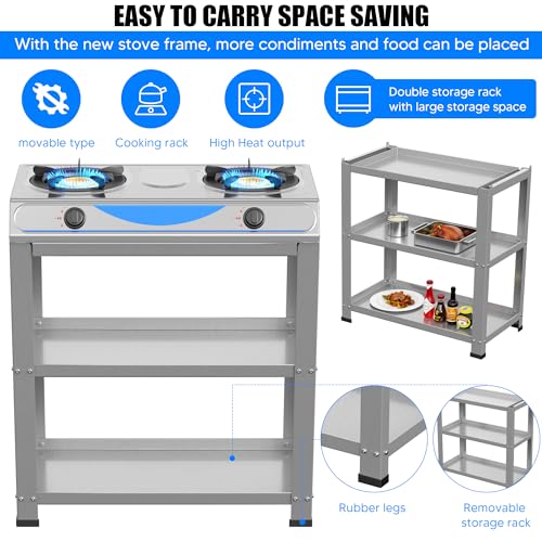 Propane Gas Stove,2 Burner Propane Burner, with Removable Leg,Auto Ignition Camping Stove,Portable Gas Stove for RV, Apartment, Outdoor - color: Silver