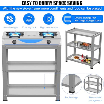 Propane Gas Stove,2 Burner Propane Burner, with Removable Leg,Auto Ignition Camping Stove,Portable Gas Stove for RV, Apartment, Outdoor - color: Silver
