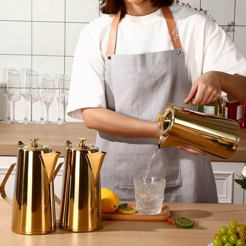 Honeydak 3 Pcs Stainless Steel Pitcher 2 L/ 67 oz Stainless Steel Kettle with Lid Metal Cold Water Pitcher Large Capacity Tea Kettle Jug Beverage Dispenser with Handle for Home Restaurant Office(Gold)