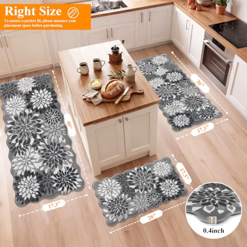 HEBE Anti Fatigue Kitchen Rugs Set of 3, Cushioned Kitchen Mats for Floor - color: Black/Floral