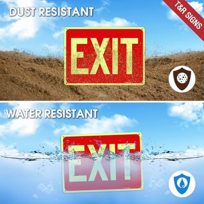 T&R Exit Sign - 4 Pack - 10 x 7 Inches Rust Free .040 Aluminum Glow-In-The-Dark - UV Protected, Waterproof, Weatherproof and Fade Resistant - 4 Pre-drilled Holes - color: Red - 10" x 7" - 4 pack - Glow-In-The-Dark